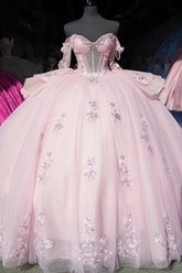 Exquisite Ball Gown Off-Shoulder Sleeveless Beaded Crystal Tulle Quinceanera Dress for Sweet 16 & Birthday Parties