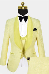 Newinlook Yellow Jacquard Morning Suit - Three Pieces Notch Collar