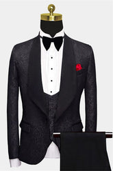 Newinlook Business Black Three-Piece Jacquard Wedding Suit for Men