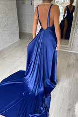 Newinlook Royal Blue V-Neck Long Evening Dress Split Mermaid