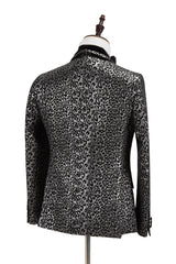 Newinlook New Silver Leopard Double-Breasted Prom Suit with Jacquard Shawl Lapel for Men