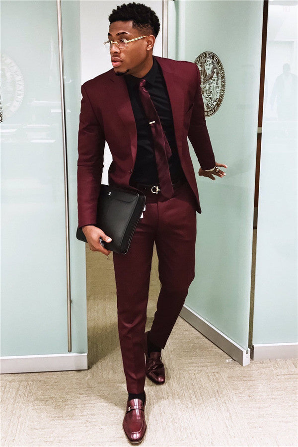 Newinlook Burgundy Dinner One-Button Prom Suit for Groom - Elegant Style