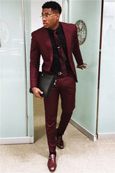 Newinlook Burgundy Dinner One-Button Prom Suit for Groom - Elegant Style