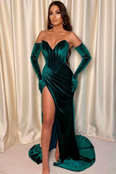 Newinlook Dark Green Mermaid V-Neck Evening Dress With Sleeveless Front Split