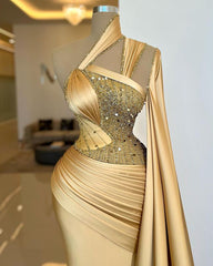 Newinlook Shining Golden Sleeveless Sequins Beads Mermaid Evening Dress With Ruffle
