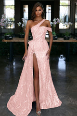 Newinlook Ocean Blue Off-the-Shoulder Slit Evening Dress With Gorgeous Sequins