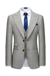 Newinlook High-Quality Gray Tuxedo Suit with Peaked Lapel and Plaid for Prom