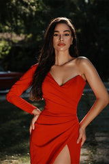 Newinlook Red Sweetheart Slit Mermaid Evening Dress With One Sleeve