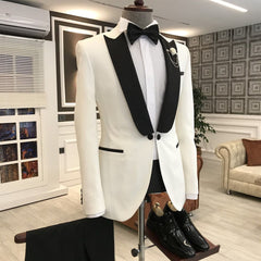 Newinlook Elegant Mixed Black and White One-Button Evening Suit with Peaked Lapel