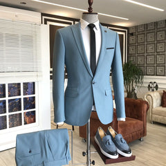 Newinlook Sky Blue Wedding Suit with Peaked Lapel and Three Flaps