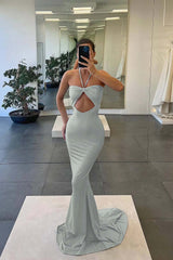 Newinlook Strapless Blue Mermaid Evening Dress With Sleeveless Halter