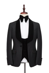 Newinlook Classic Stitching Velvet Shawl Lapel Black One-Button Formal Wedding Tailcoats