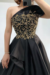 Newinlook Gorgeous Sleeveless Beadings Black Strapless Evening Dress With One Shoulder Slit