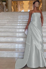 Chic Strapless Sleeveless Long Formal Dress With Pleated Beading