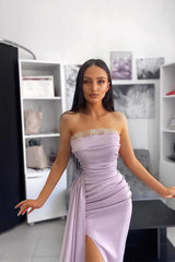 Newinlook Strapless Pleats Slit Mermaid Evening Dress With Sequins