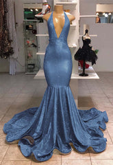 Newinlook Halter V-Neck Mermaid Evening Dress With Sequins