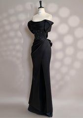 Newinlook Black Off-The-Shoulder Split Bow Evening Dress
