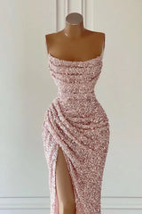 Newinlook Elegant Strapless Mermaid Evening Dress With Slit Sequins