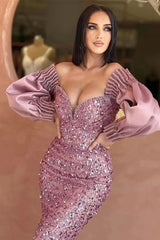 Newinlook Off-The-Shoulder Sweetheart Long Sleeves Evening Dress With Sequins Mermaid