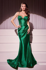 Spaghetti Strap Sleeveless Mermaid Long Formal Dress With Pleated