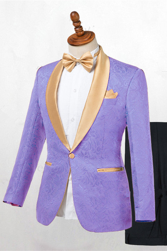 Newinlook Lilac Floral Jacquard Wedding Suit with Shawl Lapel