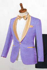 Newinlook Lilac Floral Jacquard Wedding Suit with Shawl Lapel