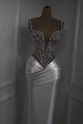 Spaghetti Strap Sweetheart Sleeveless Long Formal Dress With Beading