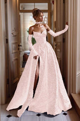 Strapless Sleeveless Long Split Formal Dress With Sequins Detachable sleeves