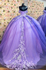 Off-Shoulder Ball Gown Sparkling Purple Sequins & Lace-Up Tulle Quinceanera Dress for Sweet 16 & Birthday Parties