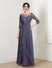 Floor-Length Mother of the Bride Dresses with A-Line and Princess Scoop Necklines