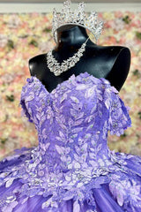 Off-Shoulder Ball Gown Sparkling Purple Sequins & Lace-Up Tulle Quinceanera Dress for Sweet 16 & Birthday Parties