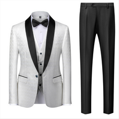 Newinlook Elegant Black and White Satin Shawl Lapel Prom Suit with Jacquard