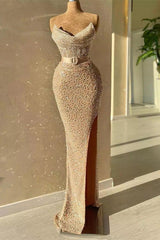 Fabulous Strapless Sweetheart Long Mermaid Prom Dresses with Beads and Sequins