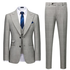 Newinlook High-Quality Gray Tuxedo Suit with Peaked Lapel and Plaid for Prom
