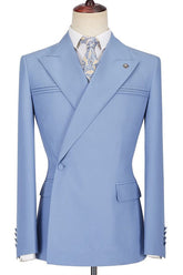 Newinlook Stylish Blue Casual Prom Suit with Peaked Lapel and Ruffles for Men