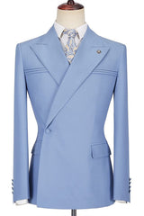 Newinlook Stylish Blue Casual Prom Suit with Peaked Lapel and Ruffles for Men