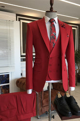 Newinlook New Red Three-Piece Suit with Peaked Lapel for Men's Wedding