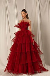 Newinlook Burgundy Mermaid Sleeveless Layers Sleeveless Evening Dress Strapless