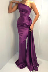 Newinlook Elegant New Arrives Purple Strapless Mermaid Evening Dress Long With Ruffles