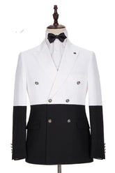 Newinlook Classic White and Black Double-Breasted Wedding Blazer for Groom
