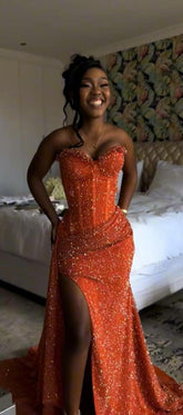 Sweetheart Sleeveless Long Mermaid Formal Dress With Split Sequin
