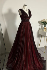 Newinlook Red Black V-Neck Glittery Evening Dress