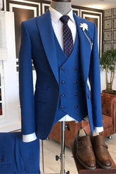 Newinlook Modern Blue Evening Suit with Peaked Lapel and Three Pieces