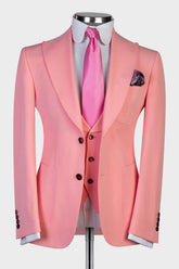Newinlook Pink Three-Piece Peaked Lapel Wedding Suit for Groom