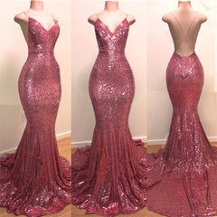 Newinlook V-Neck Sequins Evening Dress Mermaid