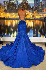 Newinlook Chic Royal Blue Sleeveless Beading Mermaid Evening Dress