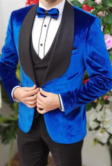 Newinlook Formal Royal Blue Velvet Smoking Party Prom Suit - Classic, Three Pieces Online