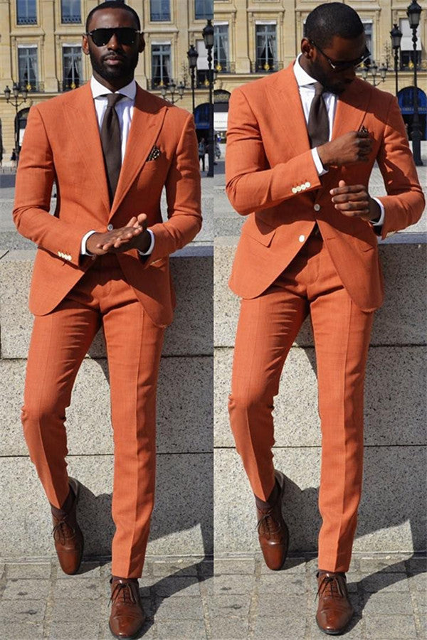 Newinlook Casual Orange Wedding Suit - Peaked Lapel for Groom and Groomsmen, New Arrivals