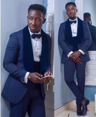 Newinlook Modern Dark Navy Shawl Lapel Easy Fit Wedding Suit