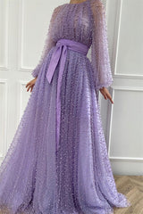 Newinlook Lilac Mermaid Beadings Jewel Evening Dress With Belt Pearls
